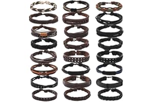 PINKPIN Adjustable Braided Leather Bracelets for Men Women Wrap Cuff Bracelet Cords Ethnic Tribal Handmade Wrap Wristband Bracelets Set