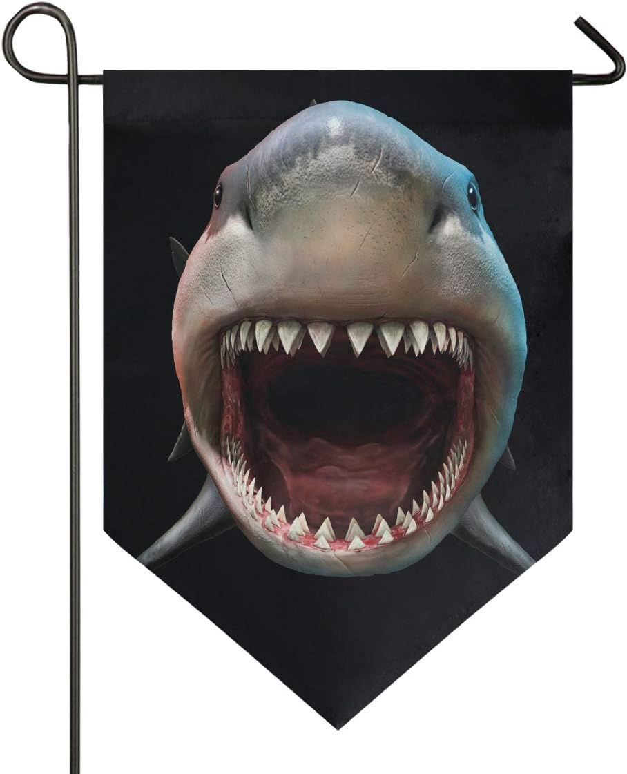 Oarencol Great White Shark Biting 3D Animal Cool Garden Flag Double Sided Home Yard Decor Banner Outdoor 12.5 x 18 Inch