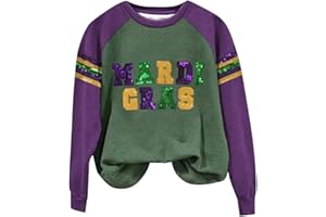 Litetao Mardi Gras Shirts for Women 2025 Casual Long Sleeve Sequin Sparkly Graphic Crewneck Holiday Sweatshirts Pullover Tops