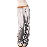 RoseSeek Women's Wide Leg Pants Elastic Waist Satin Pants Y2k Baggy Low Rise Long Trousers