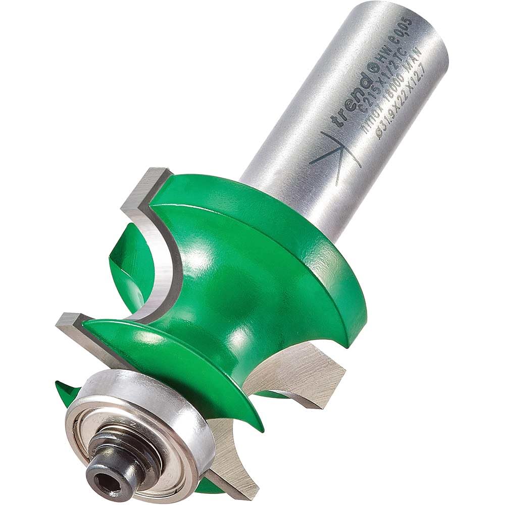 Trend CraftPro Bearing Guided Corner Bead Router Cutter, 1/2 Inch Shank, 31.9mm Cut Diameter & 22.5mm Cut Length, 7mm Radius, Tungsten Carbide Tipped, C215X1/2TC