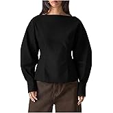 SHENHE Women's Dressy Casual Blouse Puff Long Sleeve Cinched Waist Boat Neck Going Out Fall Top