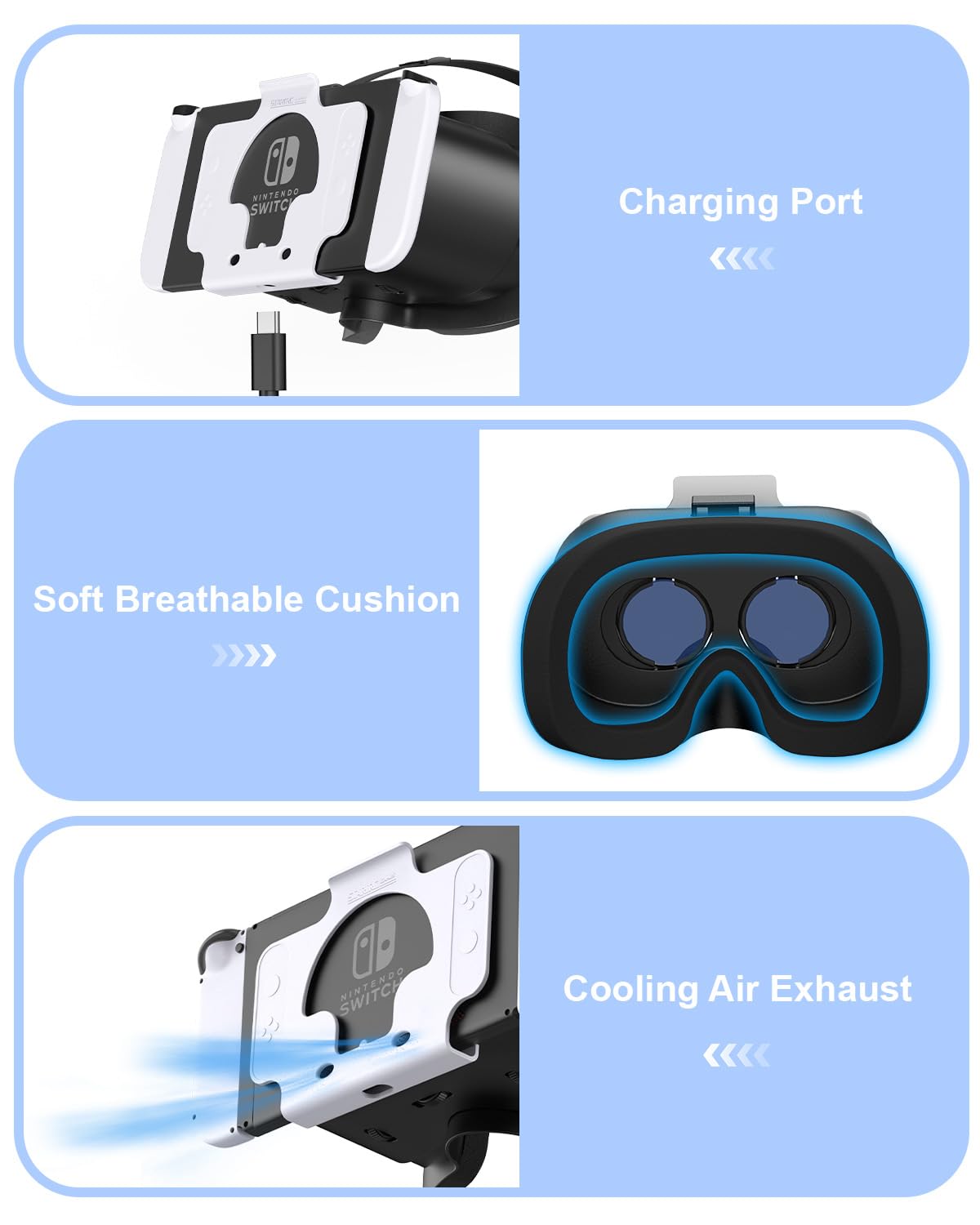 Aufgewertet VR Brille für Nintendo Switch/Switch OLED Modell, 3D Virtual Reality Headset Spiele Zubehör mit Anpassbaren HD-Gläsern und Elite Strap, Switch VR Labo Goggles Brille 6