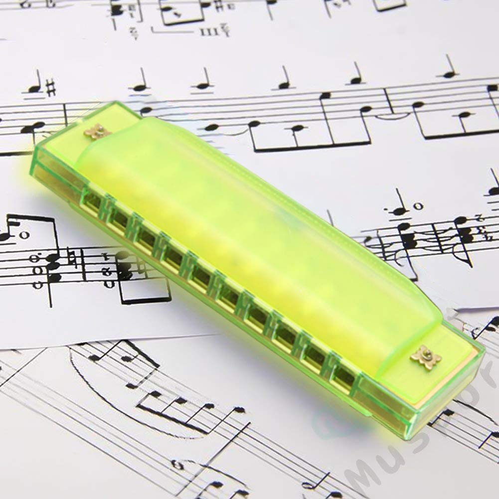 Kids Harmonica, 2 PCS Translucent Harmonica with Case 10 Holes Diatonic Bules Children Harmonica (Pink and Green)