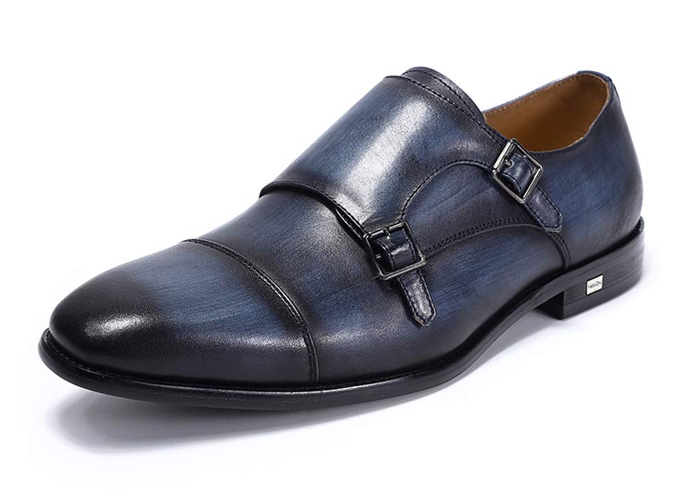 Felix Chu Mens Dress Leather Shoes Handmade Loafers Cap Toe Brown Blue Business Wedding Oxfords Men 