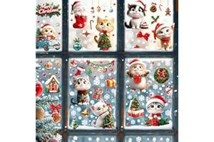 OCOUYVD 9 Sheets Christmas Cats Window Clings Reusable Kitty Animal Xmas Tree Window Decals Double Side Printed Window Stickers Glass Door Home Party Supplies Showcase Decoration