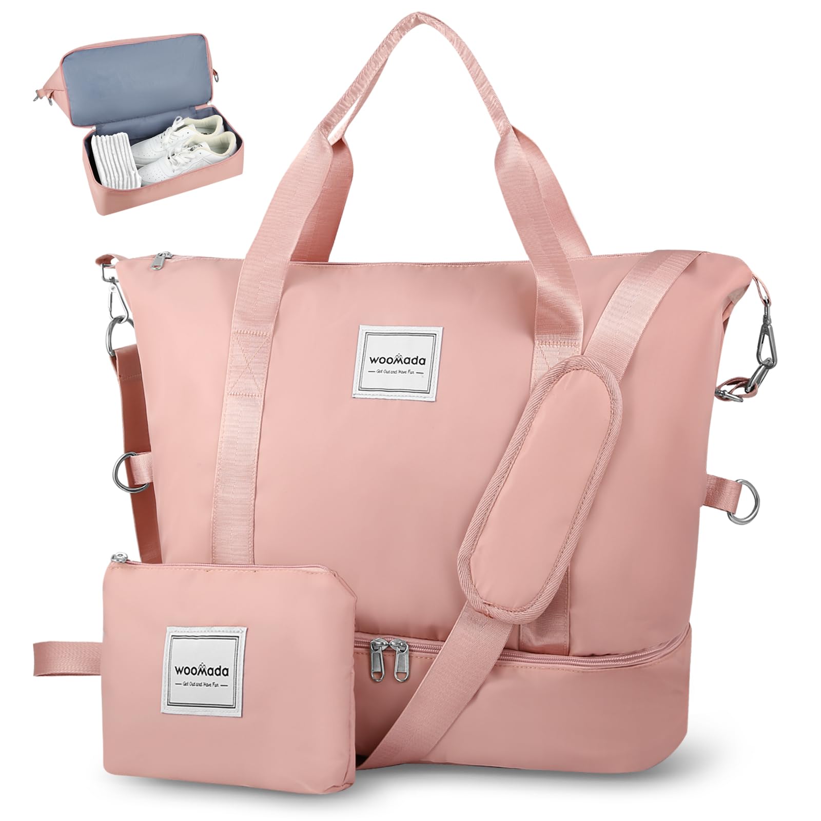 Photo 1 of **NEEDS A REPLACEMENT ZIPPER** WOOMADA Weekender Bag for Women, Travel Duffel Bags with Shoe Compartment & Wet Pocket, Personal Item Bag for Airlines, Overnight Bag with Toiletry Bag, Sport Gym Tote Bag(pink)
