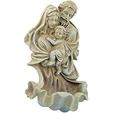 Resin Saint Joseph Mary with Jesus Christ Figurine Holy Water Font, 8 Inch