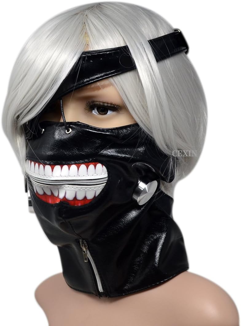 Amazon Cexin セシン コスチューム コスプレ小物 東京喰種 トーキョーグール 金木 研 かねき コスプレウィッグ ネット 仮面 眼帯 マスク ４点セット イベント 仮装 学園祭 コスプレ 仮装 通販