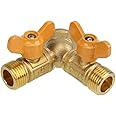SHANOER Solid Brass Y Ball Valve Comfort Grip for Oil and Gas Hoses Connector Splitter Adapter