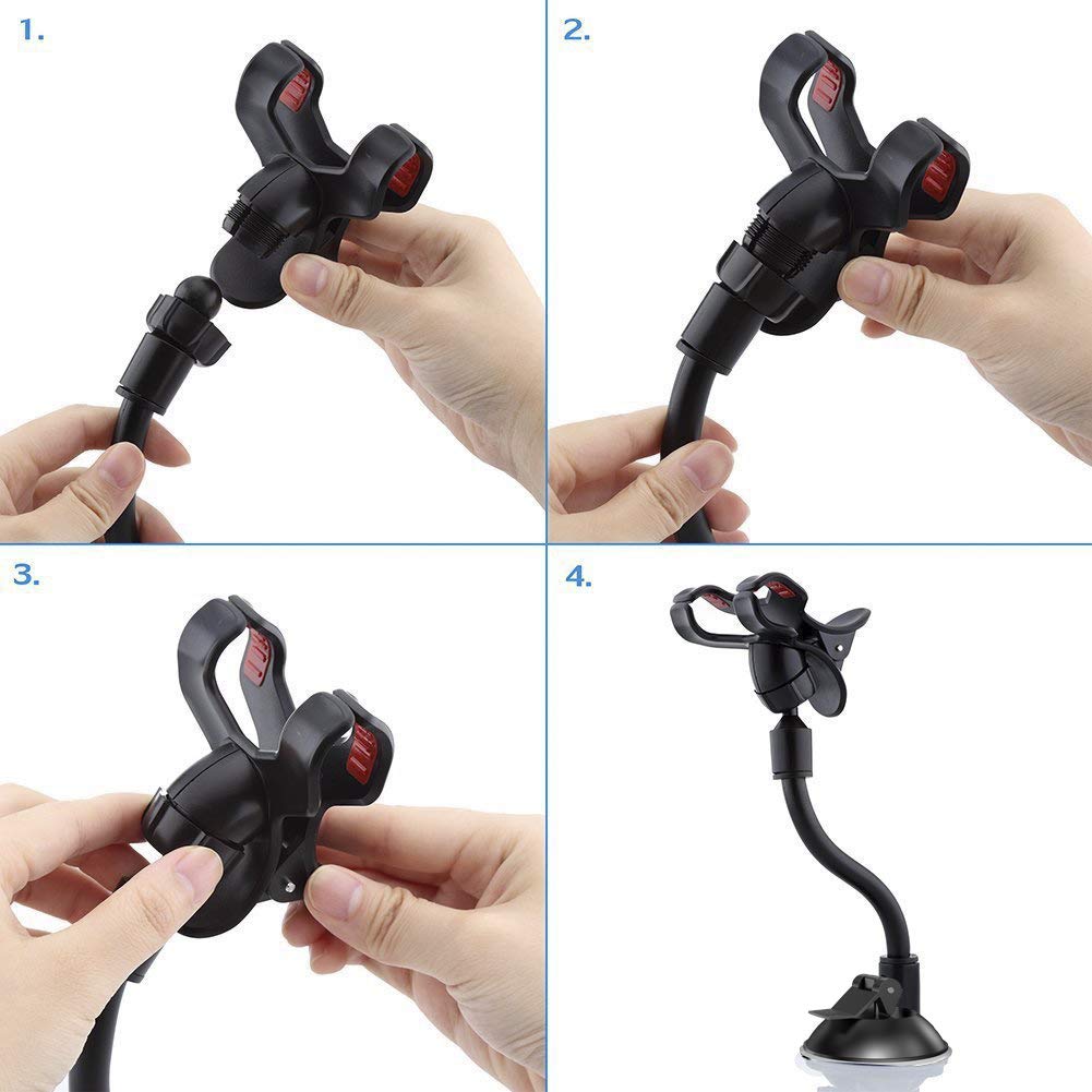 ivoler Car Phone Mount Windshield, Long Arm Clamp Universal Windshield with Double Clip Strong Suction Cup Cell Phone Holder Compatible with iPhone 15 14 13 Pro Max XS 7 8 Plus, Galaxy S24 S23 Ultra