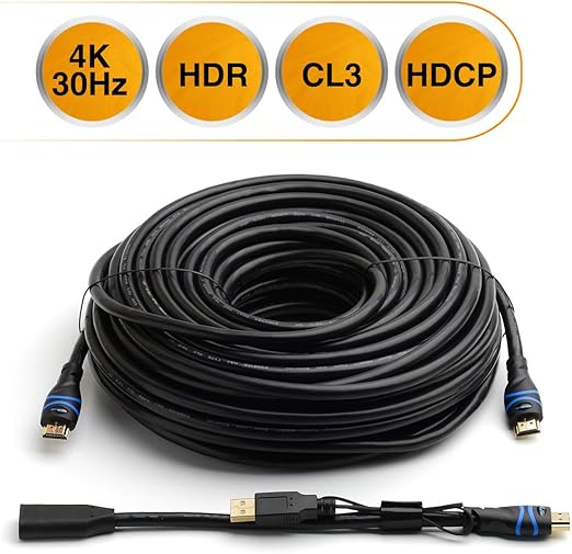 BlueRigger HDMI Cable (75 ft) w/Builtin Signal Booster CL3 Rated for