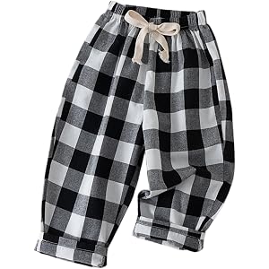 Toddler Baby Boy Girl Gingham Pants Retro Elastic Waist Checkered Plaid Long Pants Casual Thin Cotton Sweatpants Boho Bottoms