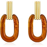 FILMOON Vintage Acrylic Drop Earrings for Women Geometric Square Dangle Earrings Hypoallergenic Resin Brown Fashion Jewelry
