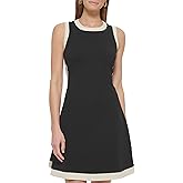 DKNY Womens Sleeveless Jewel Neck Color Block Above The Knee Dress