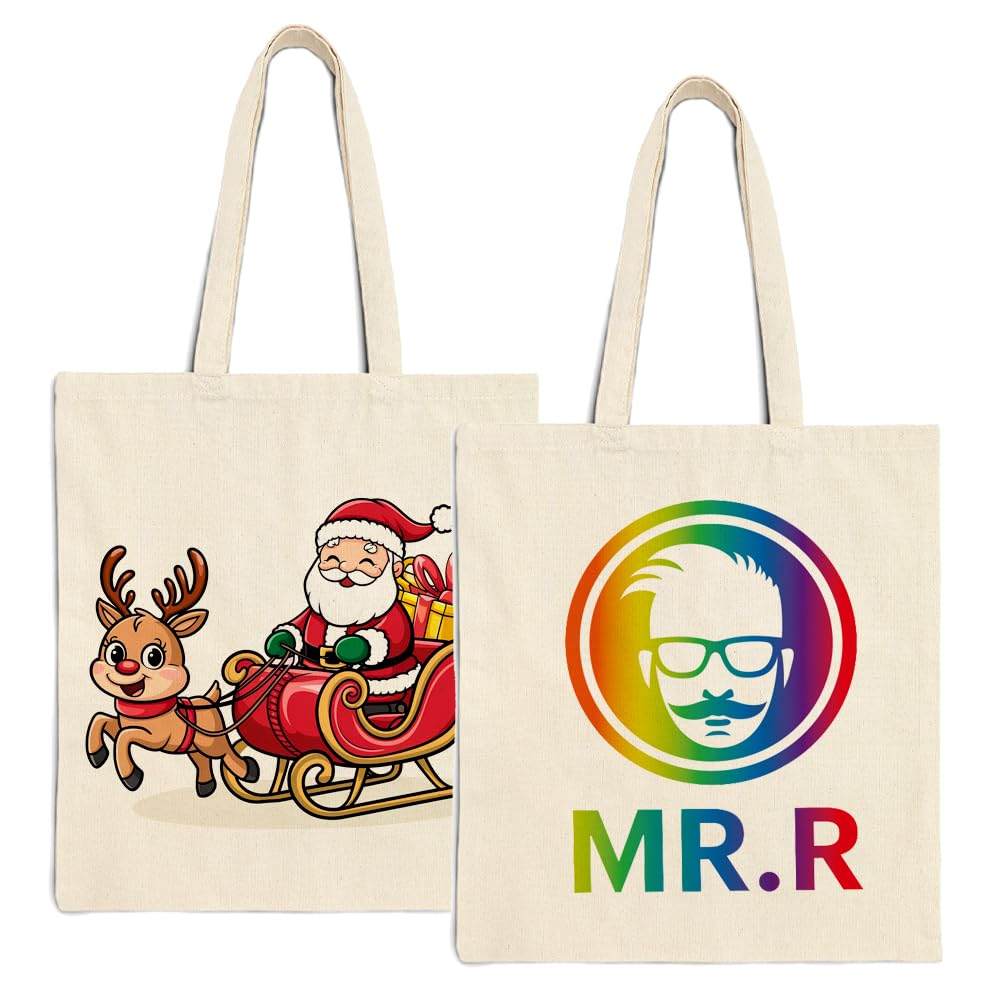 MR.R 2 Pcs Sublimation Blanks Canvas Polyester Shopping Bag for Heat Press Printing, 14"x16"(Beige)