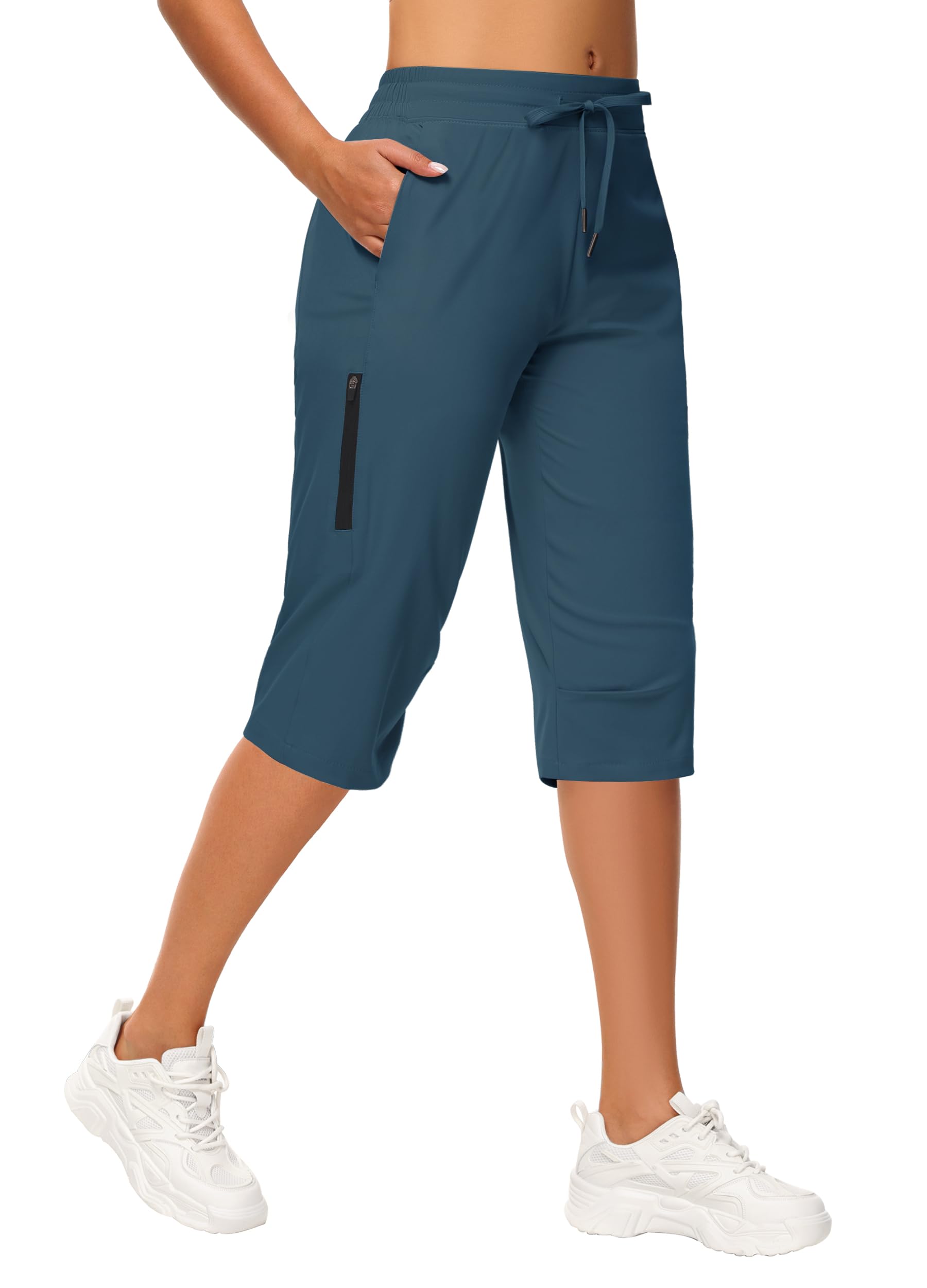 Photo 1 of Women's Long Shorts 15" Below The Knee Capri Hiking Shorts Quick Dry Lightweight Outdoor Casual Crop Pants Cargo Navy