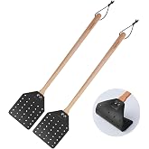DEBETOOL 2-Pack Leather Fly Swatter, Long Handle Heavy Duty Fly Swatter | Wooden Manual Bug Swatter with Hanging Rope for Indoor and Outdoor Flies