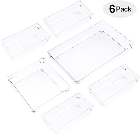 Amazon Com Qozary 6 Pack Clear Plastic Drawer Organizer