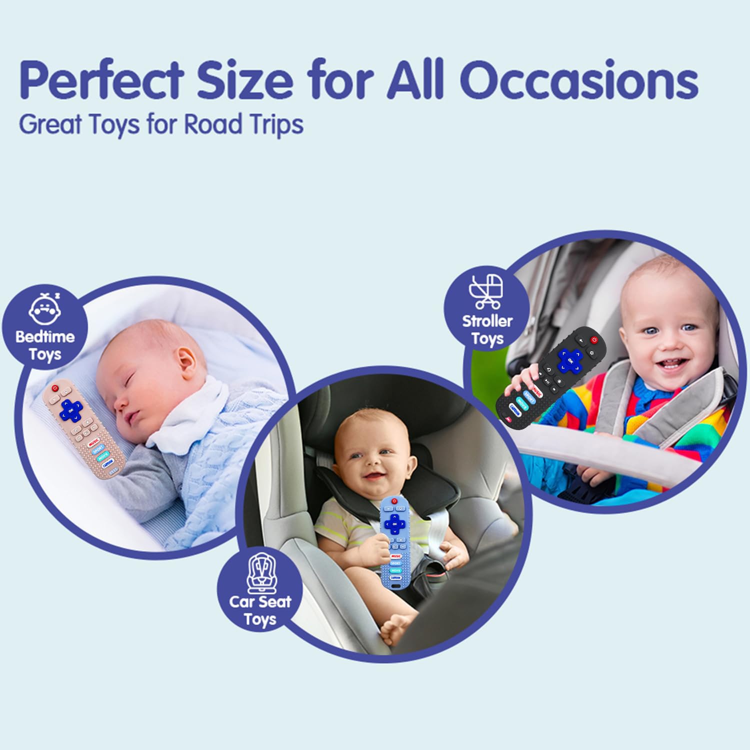 MACLUD 3 Pack Remote Control Shape Silicone Teethers for Babies Chew Toys, Teething Toys for Infant Toddlers,Baby Remote Control Toy (Black&Blue&Pink)