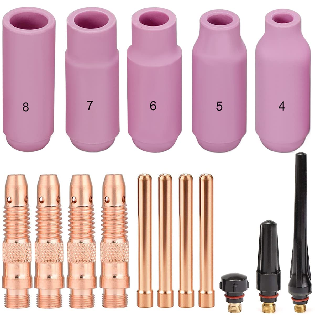 EATBALE TIG Torch Consumables Accessories Kit for DB PTA SR WP-17/18/26 TIG Welding Torch. Include TIG Alumina Nozzles Ceramic Shield Cup/Back Cap/Collet Body (16Pcs)