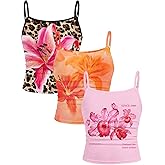 RoseSeek Girl's 3 Packs Cheetah Leopard Floral Tank Top Spaghetti Strap Fitted Summer Cute Camisole Tops