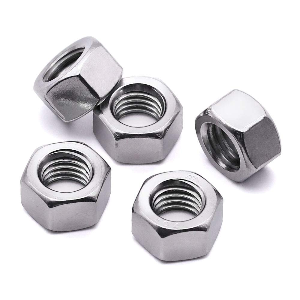 Photo 1 of 1/2-13 Stainless Steel Finished Hex Nut, 304 Stainless Steel 18-8 Hexagon Nut, Bright Finish, Full Thread, ASME B18.2.2, 10 Pcs