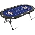 RAYKEEP 10 Player Poker Table Foldable, 84" Portable Casino Leisure Texas Holdem Table, Folding Game Table with Padded Rails and Cup Holders for Texas Card, Blackjack Board Game(Black)