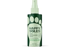 HAPPY SOLES Shoe Deodorizer Spray for Gym Gear & Smelly Shoes Caused by Stinky Feet - Strong Odor Fighter for Sneakers, Boots, and Sandals - Fresh Smell, Refreshing Shoe Spritz 4oz (Eucalyptus Mint)