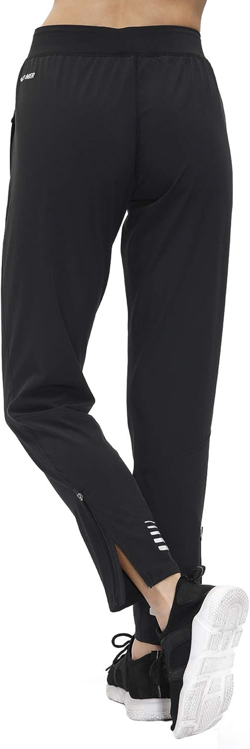 MIER Women's Lightweight Running Pants Tapered Athletic Quick Dry Hiking Pants with Pockets Sports Yoga Track Pants, Black: Clothing