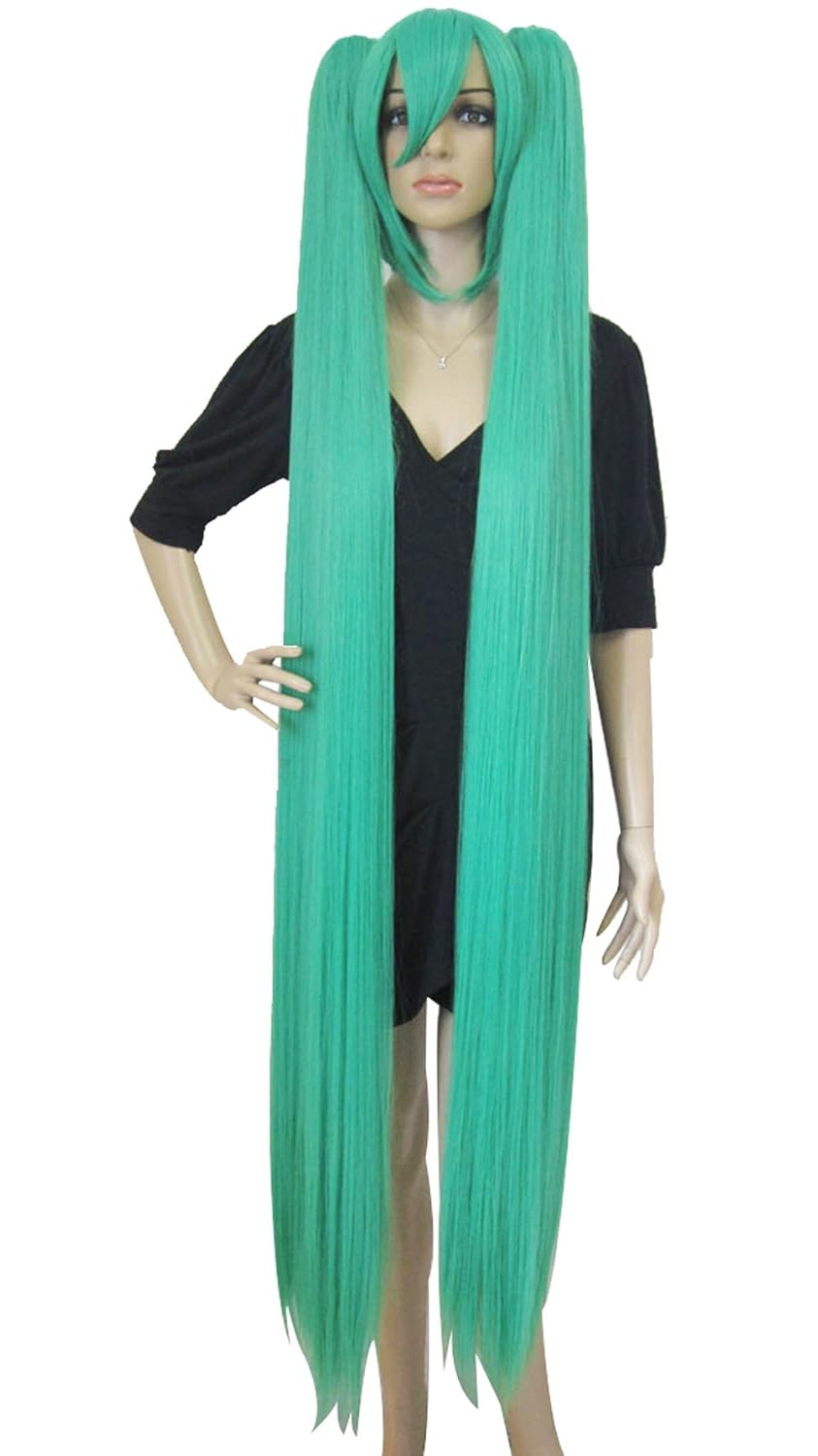 120cm Green Cosplay Wig Anime Long Straight Wigs for Lolita Wigs Anogol Hair Cap