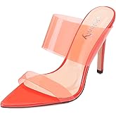 vivianly Clear Pointed Toe Heels Sandals Transparent Strap Stiletto High Heels Slip on Mules for Women