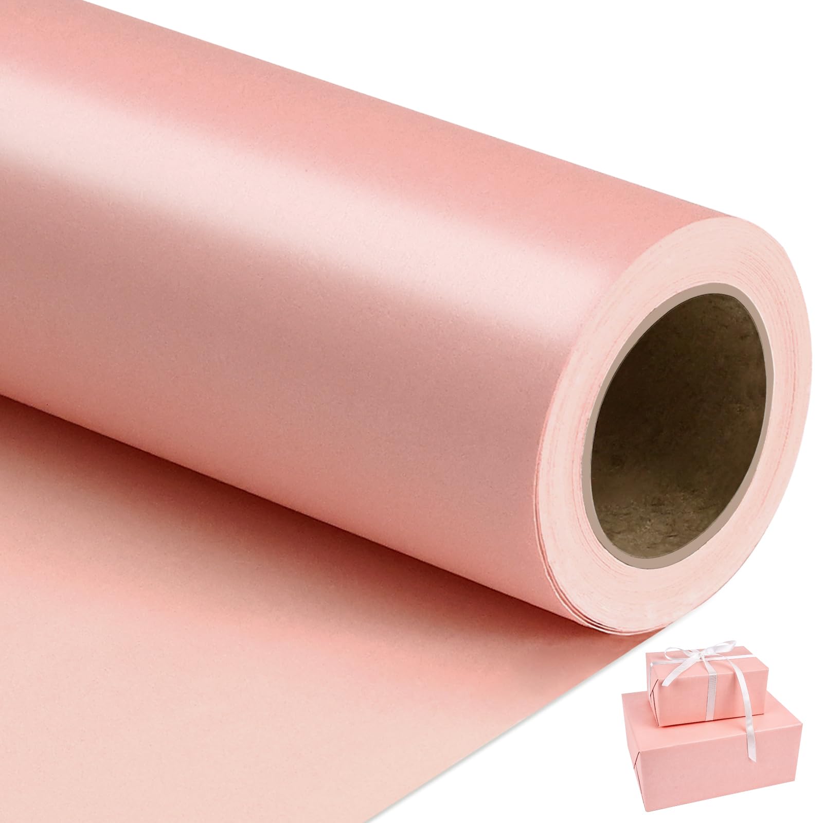 NESCCI Pink Matte Wrapping Paper,Solid Color Pearly-Lustre Paper,Gift Wrapping Paper,Perfect for Wedding,Valentine's Day,Birthday, Christmas,Baby Shower,DIY Bouquet (17 Inches X 32.8 Feet)