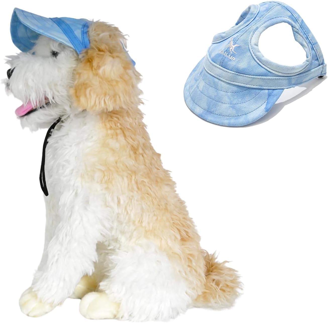 BT Bear Dog Hat with Ear Holes,Dog Baseball Outdoor Cap,Adjustable Summer Travel Sport Hat for Small Medium Dogs(M, Tie-dye Blue)
