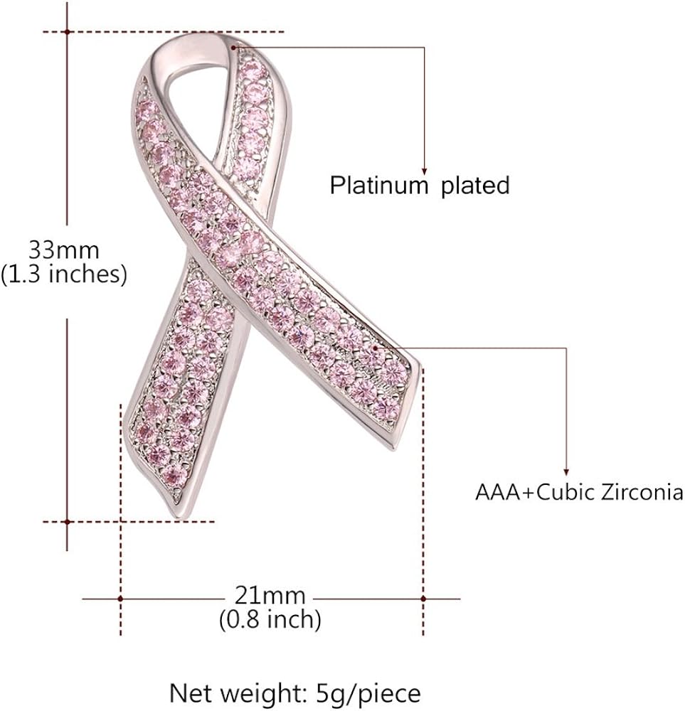 U7 Breast Cancer Badge Brooch Pins Women Pink Cubic Zirconia Brooches For Ladies, Pink Cz-platinum, 3.3 cm x 2.1 cm - Image 4