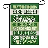 CROWNED BEAUTY St Patricks Day Blessing Garden Flag 12x18 Inch Double Sided for Outside Small Burlap Green Shamrock Holiday Yard Flag