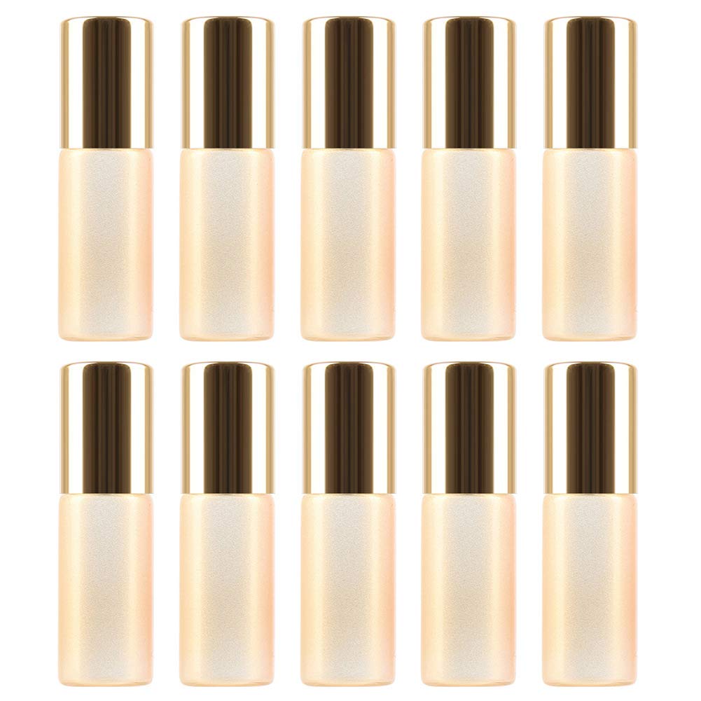 L&H Gadgets 10Pcs Essential Oil Roller Bottles 5ml Glass Refillable Dispensing Containers for Travel with Stainless Steel Roller Balls Perfect for Aromatherapy, Essential Oils, Fragra (Yellow)