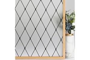 VELIMAX Frosted Black Lattice Window Film Static Cling Window Privacy Films Decorative Glass Vinyl Film for Windows Removable Sun Blocking Anti-UV 17.7x78.7 inches