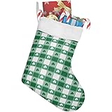 Christmas Stockings Lucky Leaf Shamrock Stockings for Christmas Decoration Clover Green Plaid Hanging Stockings Gift Holding 