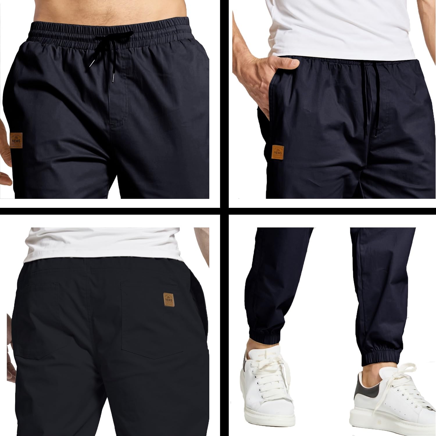 ZOXOZ Herren Hose Chino Cargohose Herren Jogginghose Herren Sweatpants Baumwolle Casual Freizeithose Elastische Taille mit Kordelzug Sporthose Herren mit Taschen Schwarz L 4