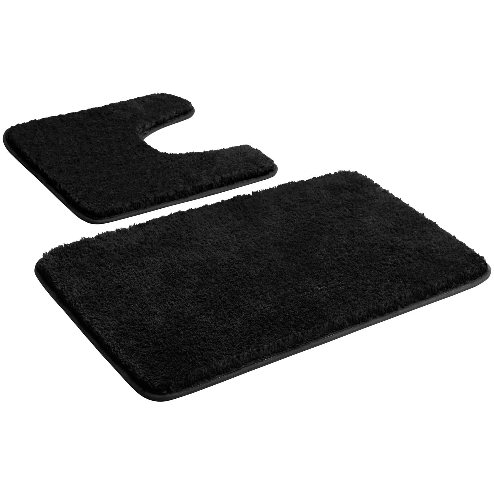 Myting Bathroom Mat Sets 2 Piece, Non Slip Washable Black Bath Mat, Soft Microfibre Bathroom Rug and Toilet Mat 50x80+50x50 cm