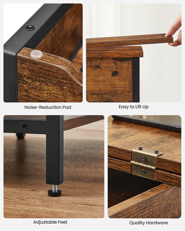 VASAGLE Side Table with Storage, End Table with USB Ports and Outlets, Nightstand with Charging Station, Fabric Bags, for Living Room, Bedroom, Rustic Brown and Black ULET310B01V1