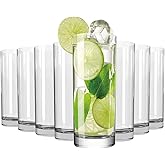 Wlasss Drinking Glasses Set of 8, 16oz Glass Cups, Kitchen Highball Glasses for Beer, Juice and Cocktail, Collins Water Glasses for Bar Glassware, Unique Gifts for Christmas
