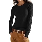 GRECERELLE Waffle Knit Long Sleeve Shirts for Women Crew Neck Slim Fitted Going Out Tops Y2k Outfits