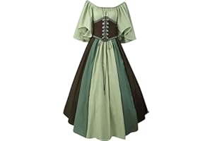 FARTEY Victorian Dress for Women Medieval Renaissance Dress with Corset Flare Sleeve Vintage Long Under Dress with Corset