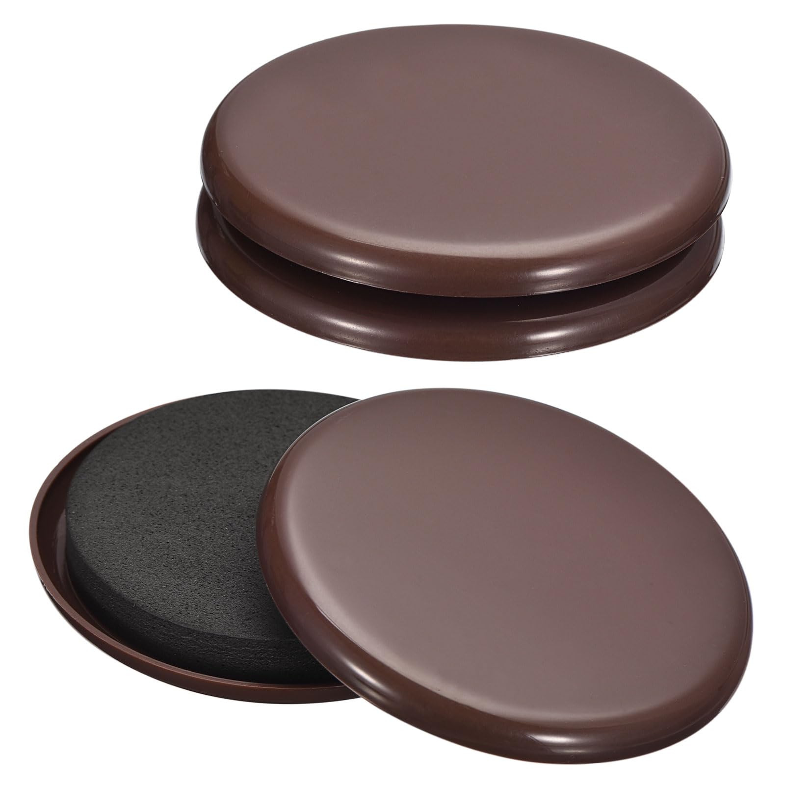 uxcell Furniture Sliders, 4Pcs 3.5" - Plastic Reusable Round Sliding Pads, Chair Glides for Carpeted Tile Vinyl Hardwood Floors (Brown)