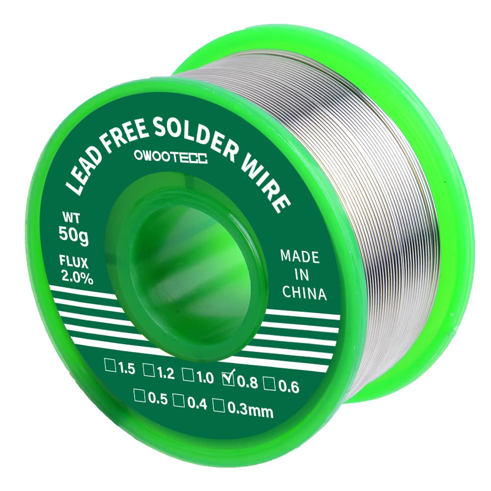 Owootecc Solder Wire, 0.8 mm 50 g Sn99.3 Cu0.7,Lead Free Soldering Wire with Rosin Core for Electric Soldering and DIY