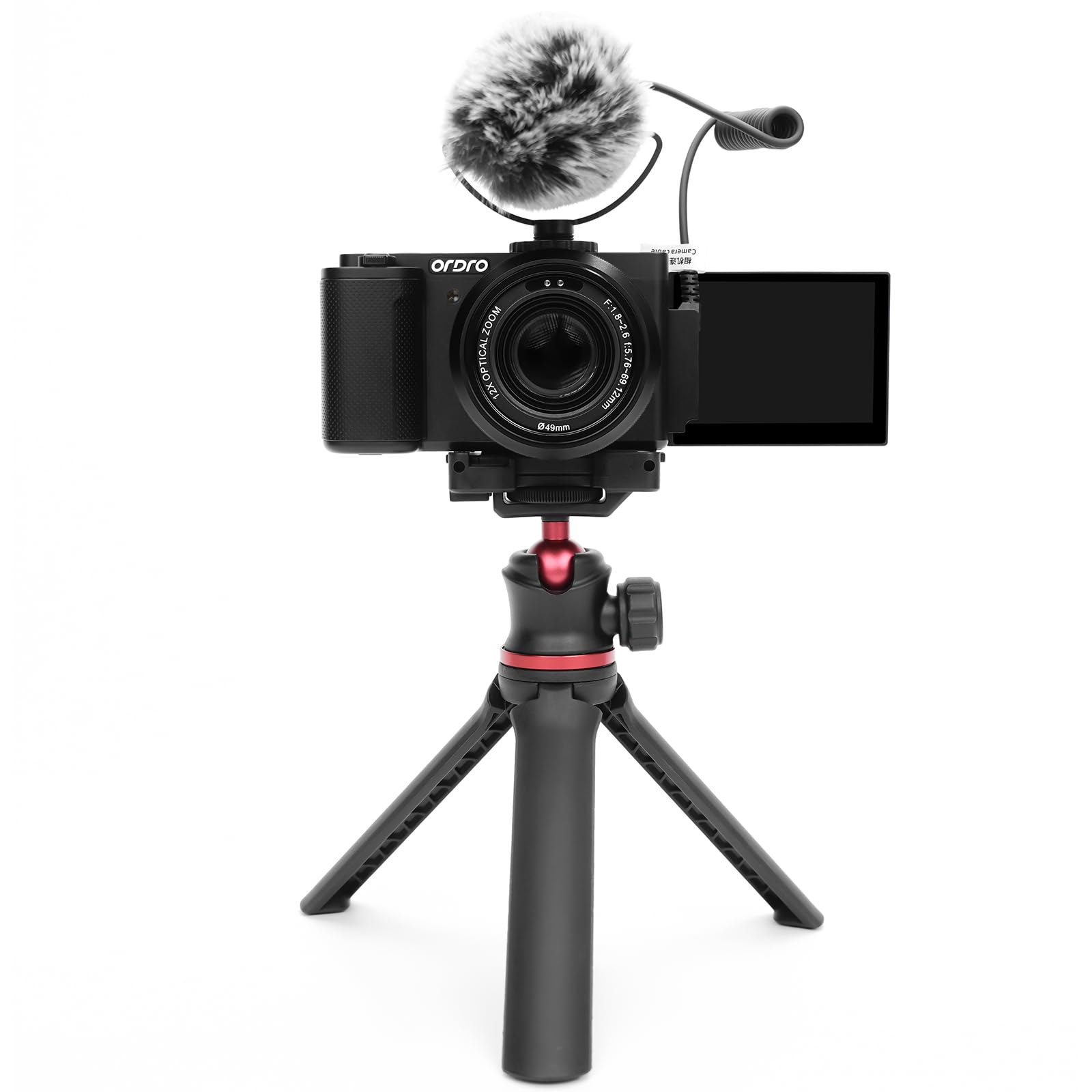 ORDRO G730 5K 64MP HD Vlog Micro Single Camera, 12X Optical Zoom Vlogging Camcorder with 3.2" IPS touch Flip Screen, WDR, Wifi for YouTube (Black kit)