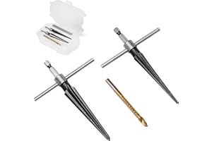 Mriuuod Hand Reamer Tool, Tapered Reamer Set, 3-13mm(1/8''-1/2'') & 5-16mm(½"-5/8") Bridge Pin Hole Handle Tapered Reamers 6 Fluted Chamfer Reaming Guitar Woodworker Luthier Tool