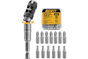 boen 14PCS Pivoting Magnetic Bit Holder with Screwdriver Bits, Swivel Drill Bit Extension, 1/4-Inch SAE Hex Shank, for Impact Driver, Narrow Corners Use